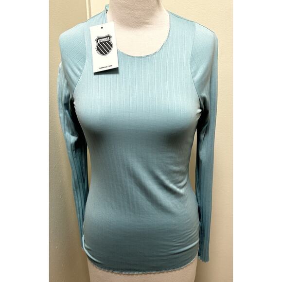 NWT K-Swiss Pleated L/S Long Sleeve Nile Green Tennis Women's Shirt - Size Small - Picture 4 of 11